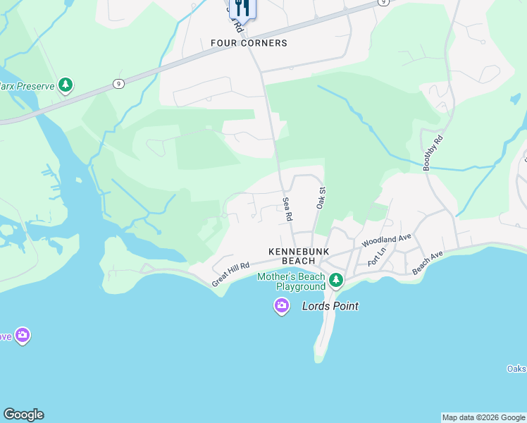 map of restaurants, bars, coffee shops, grocery stores, and more near 239 Sea Road in Kennebunk