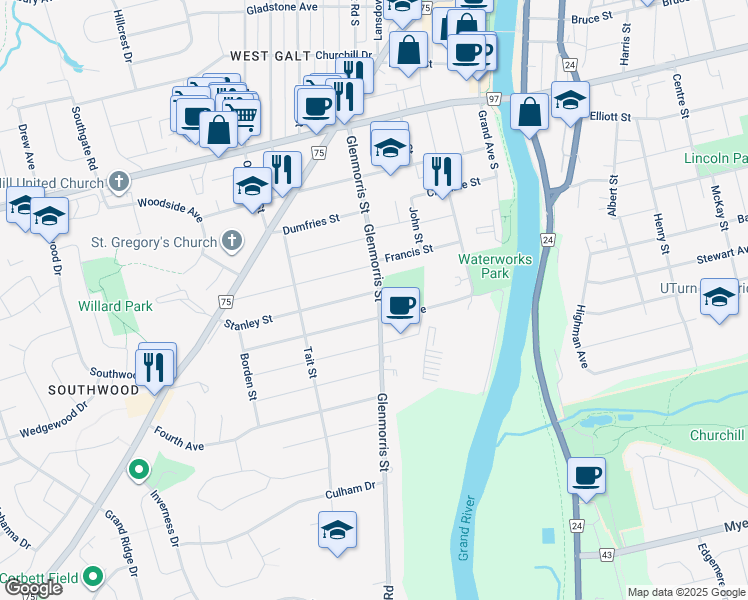 map of restaurants, bars, coffee shops, grocery stores, and more near 116 Glenmorris Street in Cambridge