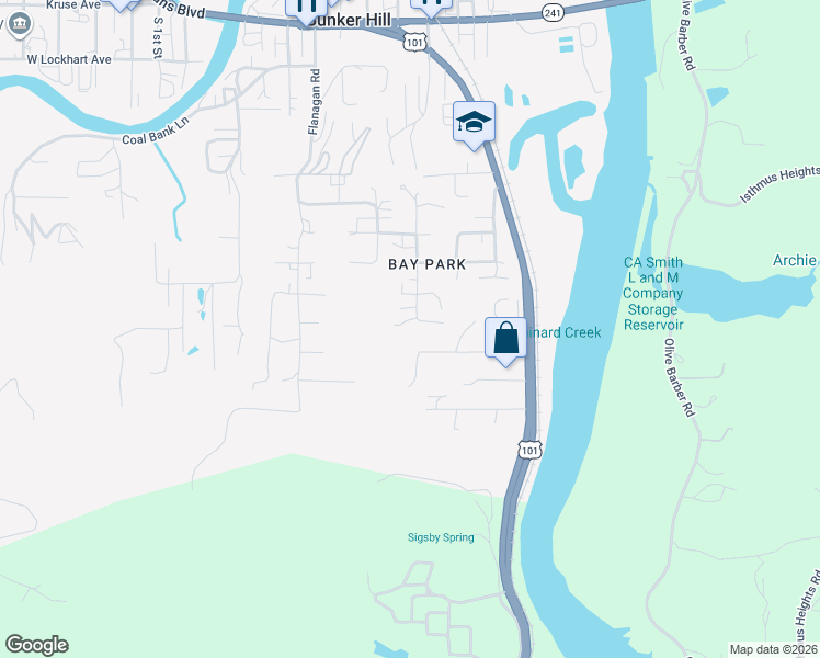 map of restaurants, bars, coffee shops, grocery stores, and more near 63470 Third Road in Coos Bay