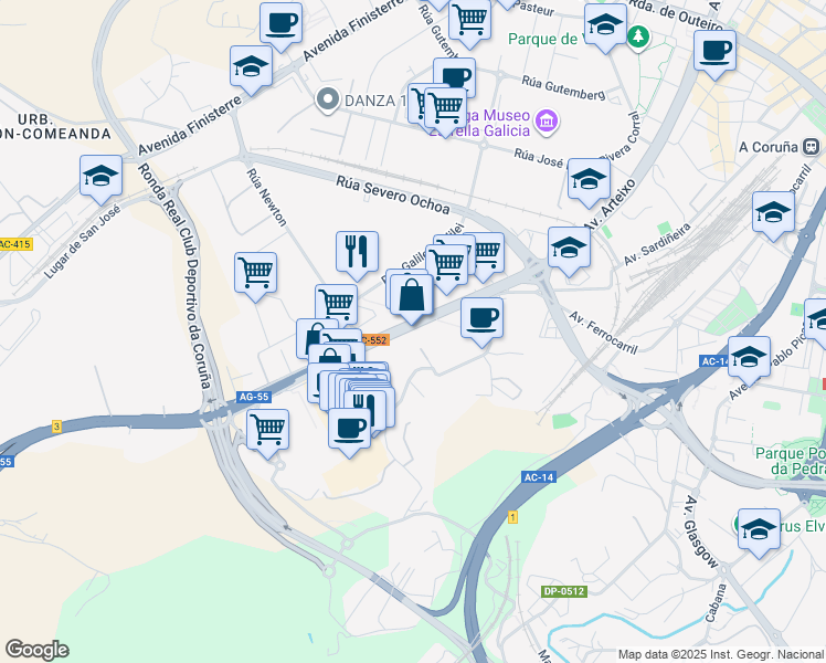 map of restaurants, bars, coffee shops, grocery stores, and more near 43 Estrada Baños de Arteixo in A Coruña
