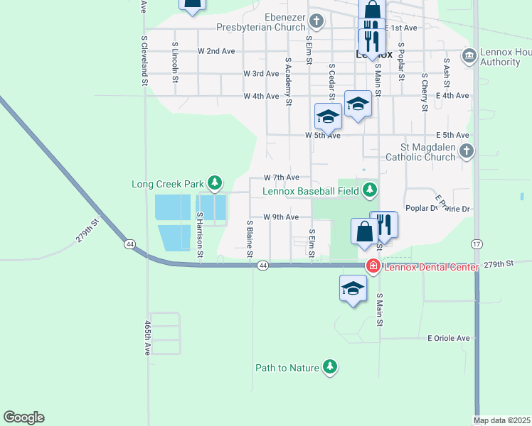 map of restaurants, bars, coffee shops, grocery stores, and more near 600 West 9th Avenue in Lennox