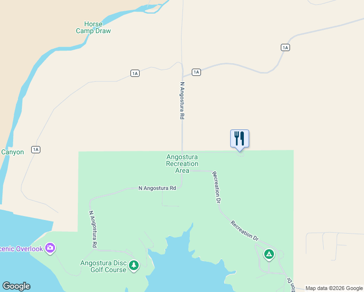 map of restaurants, bars, coffee shops, grocery stores, and more near 13297 North Angostura Road in Hot Springs