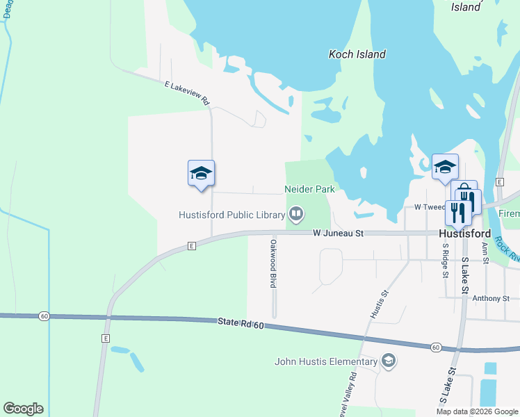 map of restaurants, bars, coffee shops, grocery stores, and more near 787 Circle Drive in Hustisford