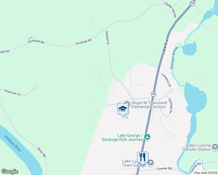 map of restaurants, bars, coffee shops, grocery stores, and more near 71 Hyland Drive in Lake Luzerne