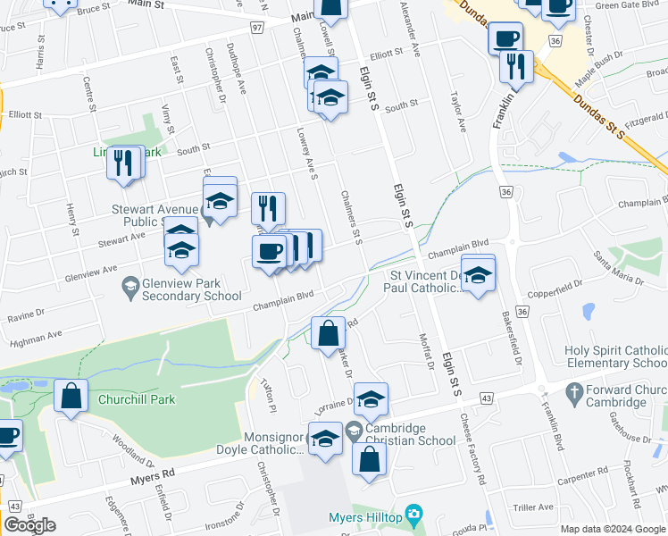 map of restaurants, bars, coffee shops, grocery stores, and more near in Cambridge