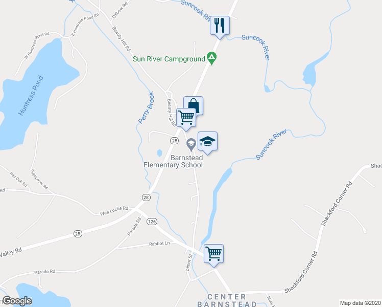 map of restaurants, bars, coffee shops, grocery stores, and more near 91 Maple Street in Barnstead