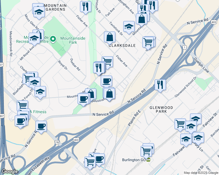 map of restaurants, bars, coffee shops, grocery stores, and more near in Burlington