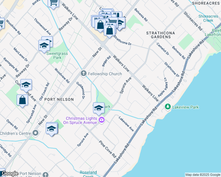 map of restaurants, bars, coffee shops, grocery stores, and more near 338 Swinburne Road in Burlington