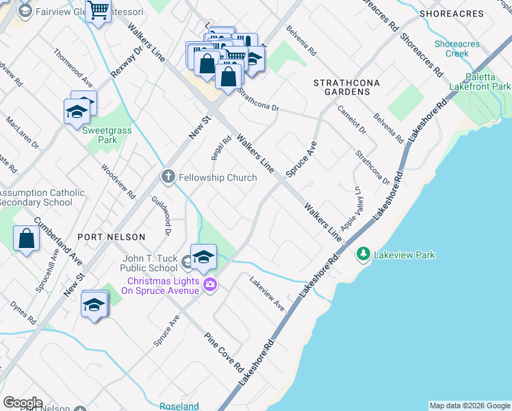 map of restaurants, bars, coffee shops, grocery stores, and more near 3491 Spruce Avenue in Burlington