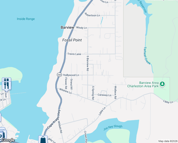 map of restaurants, bars, coffee shops, grocery stores, and more near 63605 South Barview Road in Coos Bay