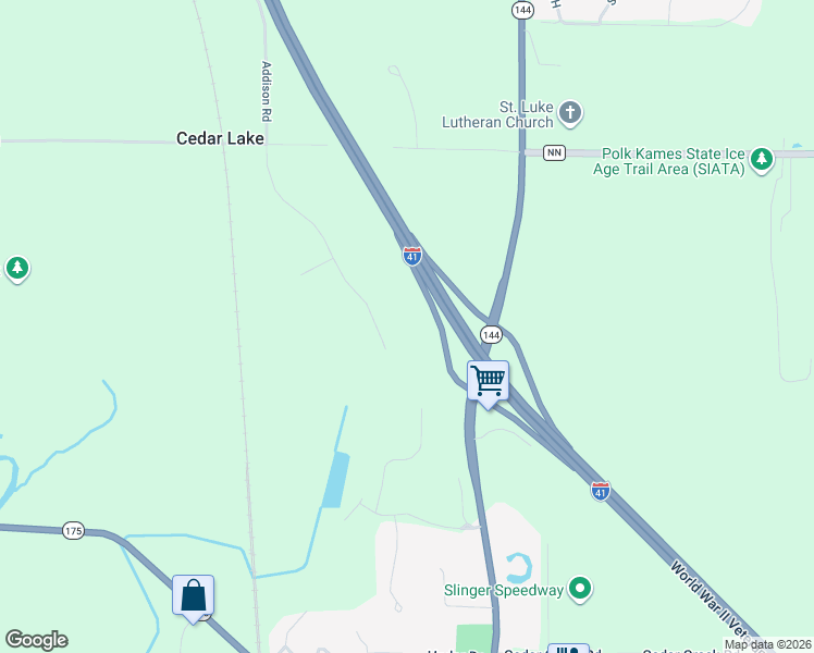 map of restaurants, bars, coffee shops, grocery stores, and more near 530 Bayberry Lane in Slinger