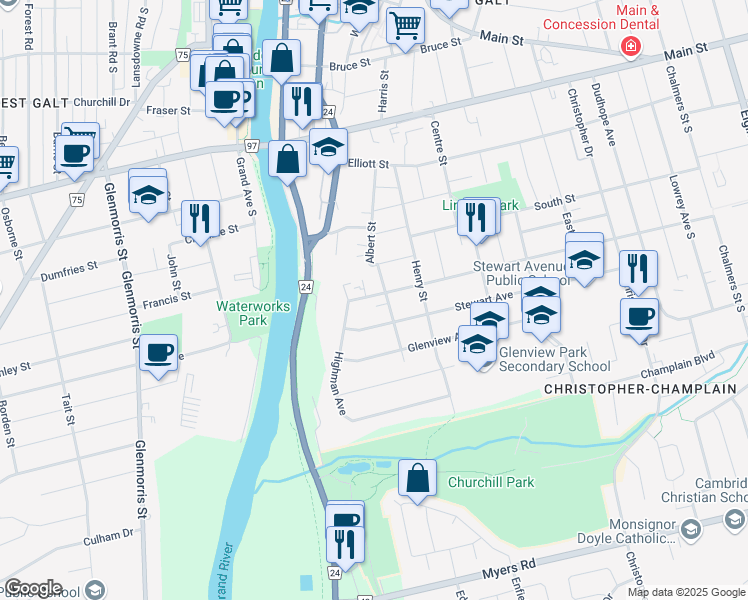 map of restaurants, bars, coffee shops, grocery stores, and more near in Cambridge