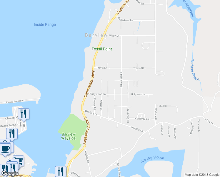 map of restaurants, bars, coffee shops, grocery stores, and more near 63617 North Olive Road in Coos Bay
