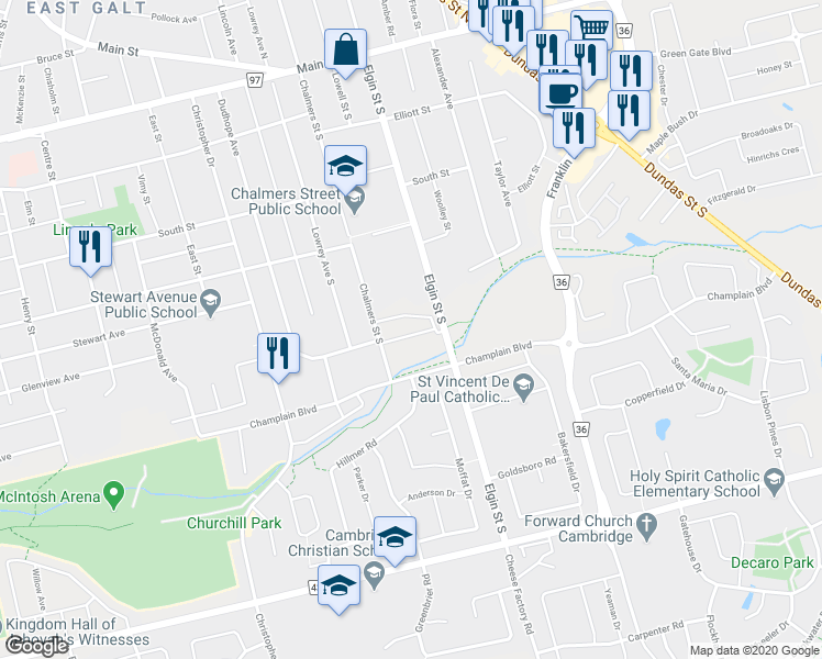map of restaurants, bars, coffee shops, grocery stores, and more near in Cambridge