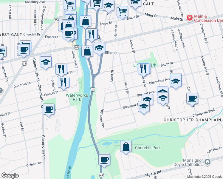 map of restaurants, bars, coffee shops, grocery stores, and more near in Cambridge