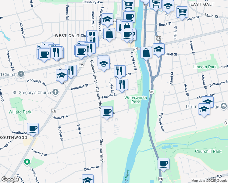 map of restaurants, bars, coffee shops, grocery stores, and more near 35 John Street in Cambridge