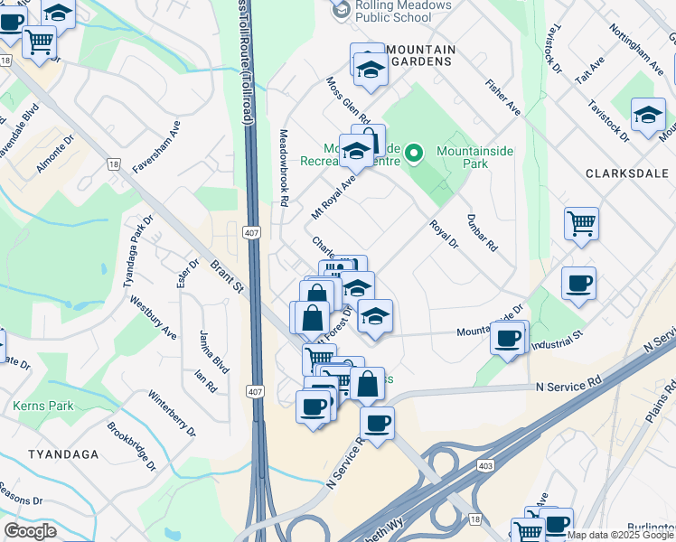 map of restaurants, bars, coffee shops, grocery stores, and more near 1356 Charles Drive in Burlington