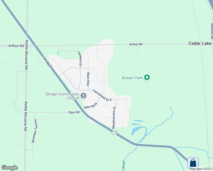 map of restaurants, bars, coffee shops, grocery stores, and more near 550 Spur Road in Slinger