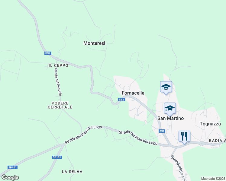 map of restaurants, bars, coffee shops, grocery stores, and more near 2 Via della Quercia in Provincia di Siena