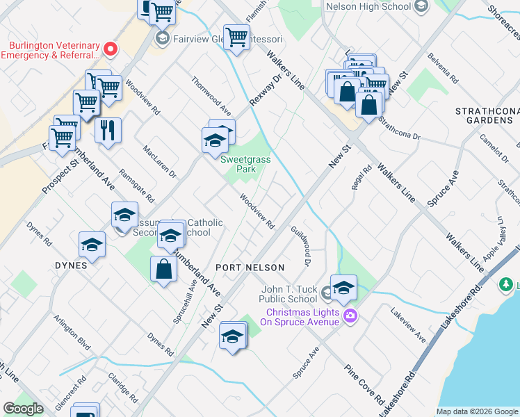 map of restaurants, bars, coffee shops, grocery stores, and more near 503 Woodview Road in Burlington