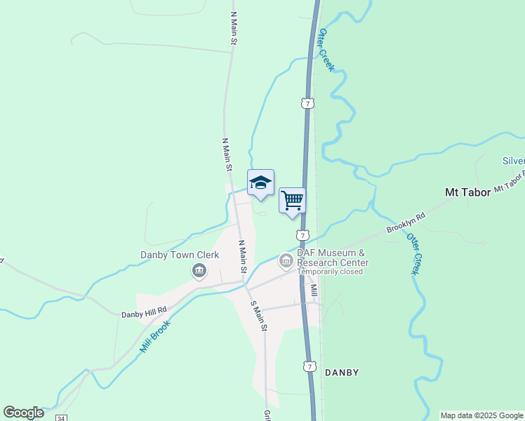 map of restaurants, bars, coffee shops, grocery stores, and more near 234 North Main Street in Danby
