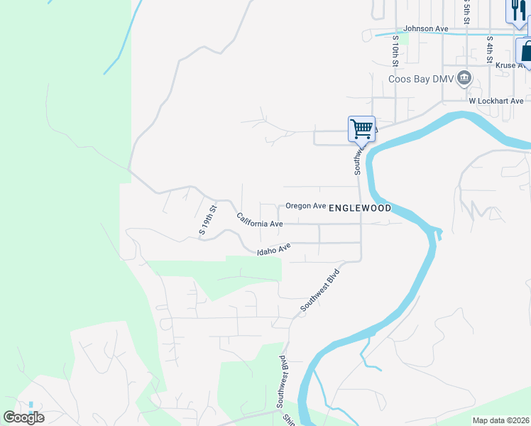 map of restaurants, bars, coffee shops, grocery stores, and more near 1650 South 16th Street in Coos Bay