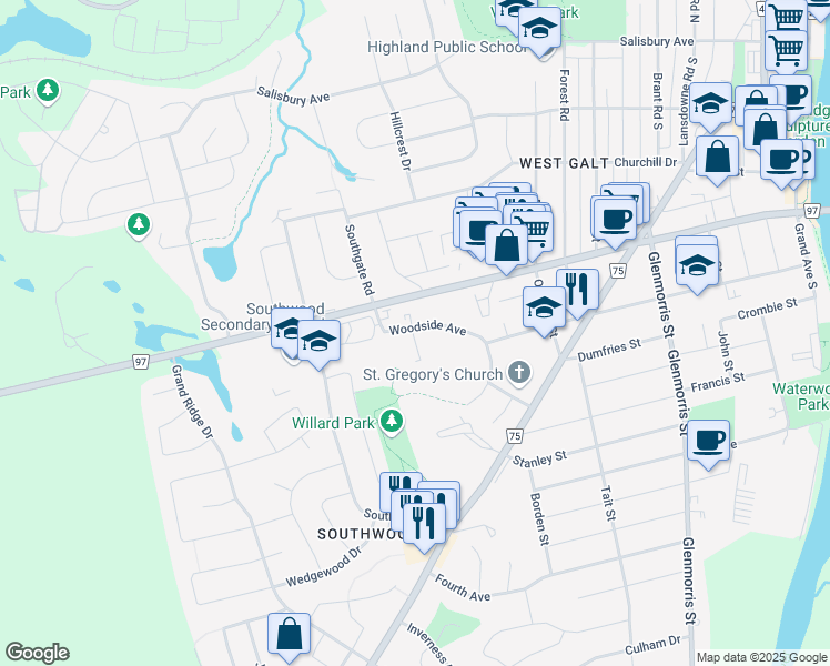 map of restaurants, bars, coffee shops, grocery stores, and more near 137 Woodside Avenue in Cambridge