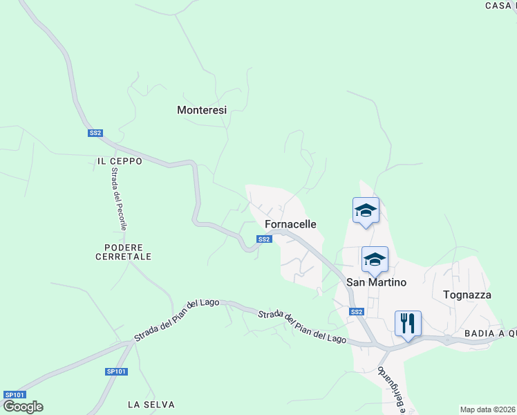 map of restaurants, bars, coffee shops, grocery stores, and more near 2 Via della Quercia in Provincia di Siena