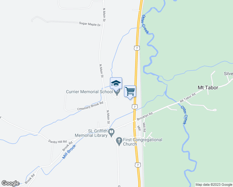 map of restaurants, bars, coffee shops, grocery stores, and more near 234 North Main Street in Danby