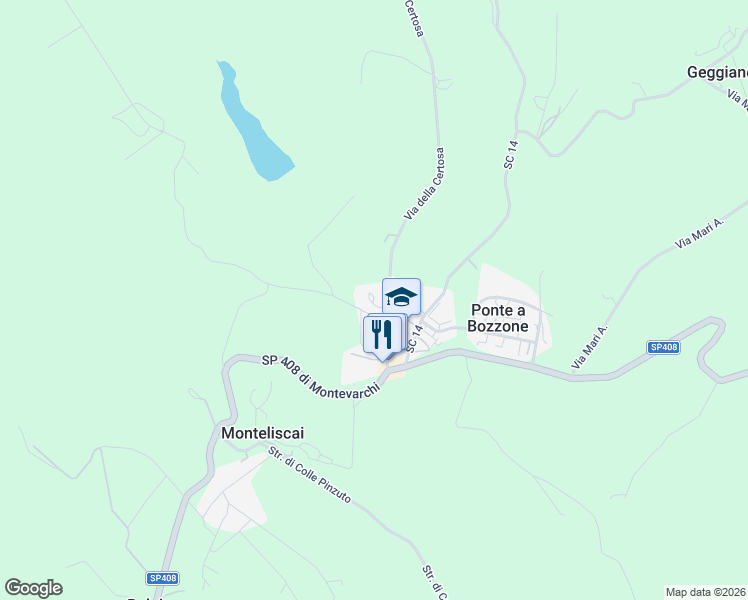 map of restaurants, bars, coffee shops, grocery stores, and more near 15 Via dell'Abate in Provincia di Siena