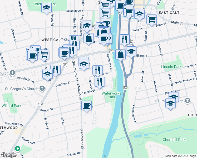 map of restaurants, bars, coffee shops, grocery stores, and more near 12 Middleton Street in Cambridge