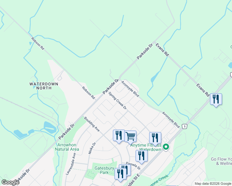 map of restaurants, bars, coffee shops, grocery stores, and more near 137 McMonies Drive in Hamilton