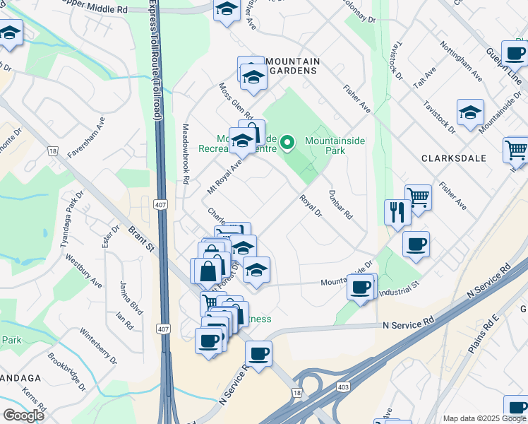 map of restaurants, bars, coffee shops, grocery stores, and more near 1344 Bunnell Drive in Burlington