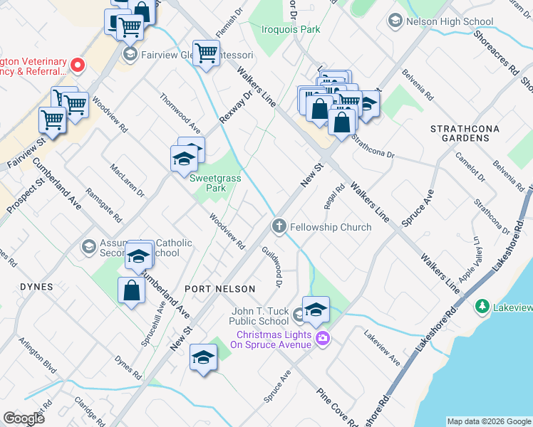 map of restaurants, bars, coffee shops, grocery stores, and more near 457 Woodview Road in Burlington