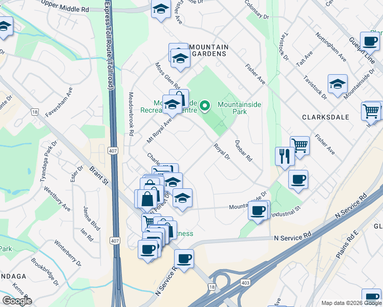 map of restaurants, bars, coffee shops, grocery stores, and more near 1344 Bunnell Drive in Burlington