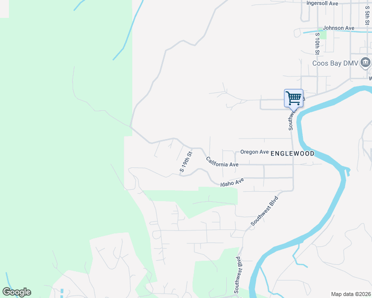 map of restaurants, bars, coffee shops, grocery stores, and more near 1925 California Avenue in Coos Bay