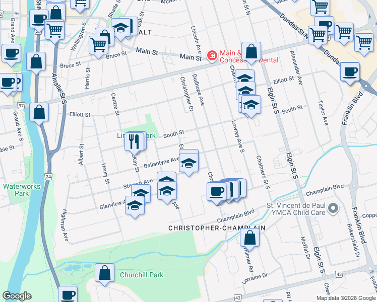 map of restaurants, bars, coffee shops, grocery stores, and more near 146 Ballantyne Avenue in Cambridge