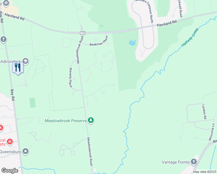 map of restaurants, bars, coffee shops, grocery stores, and more near 42 Hiland Springs Way in Queensbury
