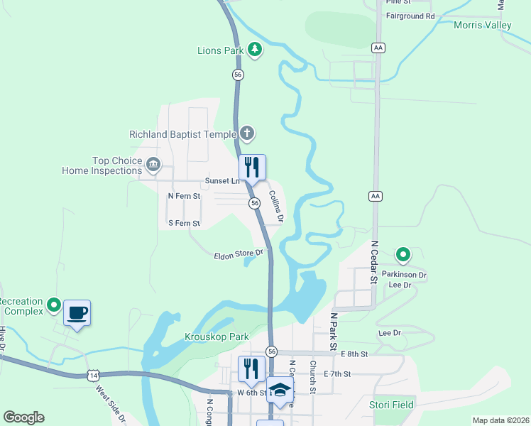map of restaurants, bars, coffee shops, grocery stores, and more near 1690 Allison Park Drive in Richland Center