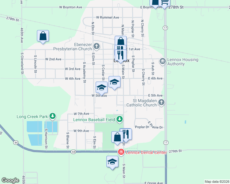 map of restaurants, bars, coffee shops, grocery stores, and more near 208 West 5th Avenue in Lennox