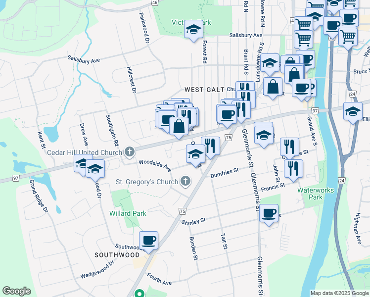 map of restaurants, bars, coffee shops, grocery stores, and more near 20 Osborne Street in Cambridge