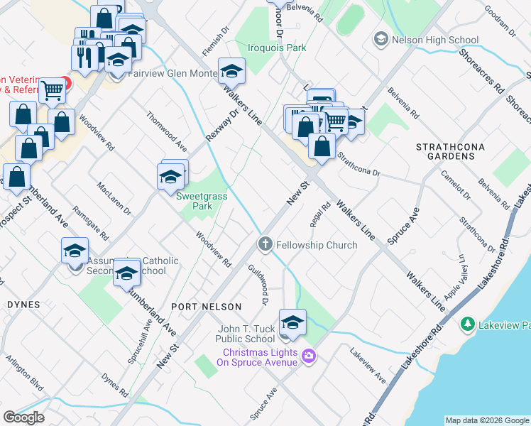 map of restaurants, bars, coffee shops, grocery stores, and more near 498 Elwood Road in Burlington