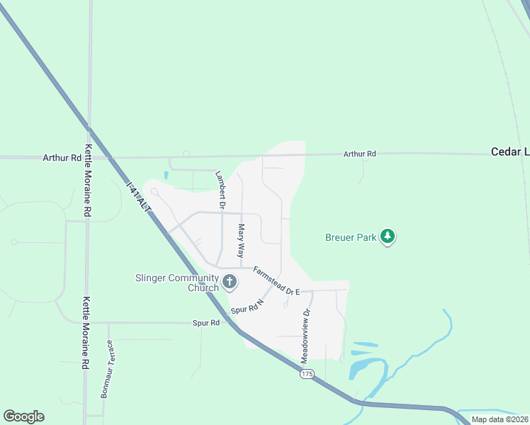 map of restaurants, bars, coffee shops, grocery stores, and more near 208 Countryside Drive in Slinger