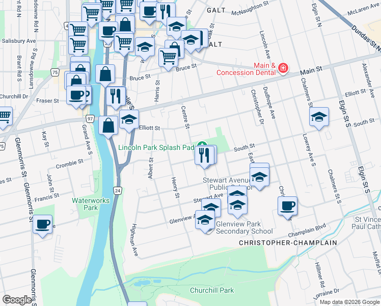 map of restaurants, bars, coffee shops, grocery stores, and more near 58 Centre Street in Cambridge