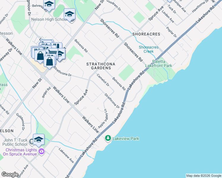 map of restaurants, bars, coffee shops, grocery stores, and more near 258 Camelot Drive in Burlington