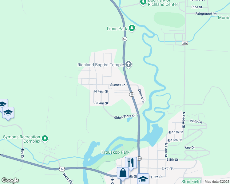 map of restaurants, bars, coffee shops, grocery stores, and more near 1810 Allison Park Drive in Richland Center