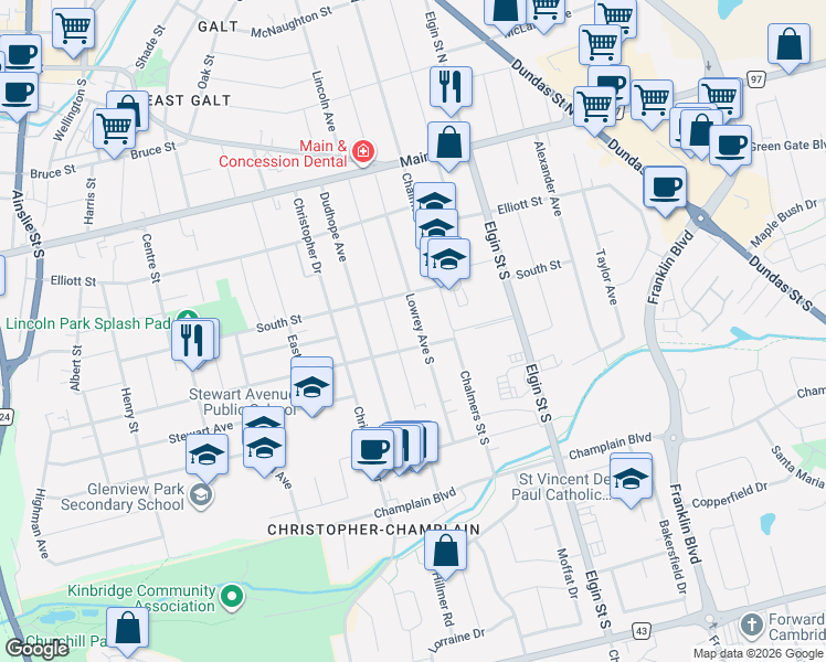 map of restaurants, bars, coffee shops, grocery stores, and more near in Cambridge