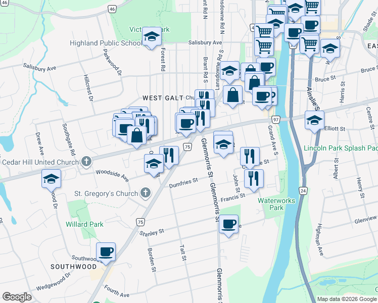 map of restaurants, bars, coffee shops, grocery stores, and more near 153 Saint Andrews Street in Cambridge