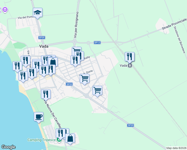 map of restaurants, bars, coffee shops, grocery stores, and more near 12 Via Pellegrino Matteucci in Vada