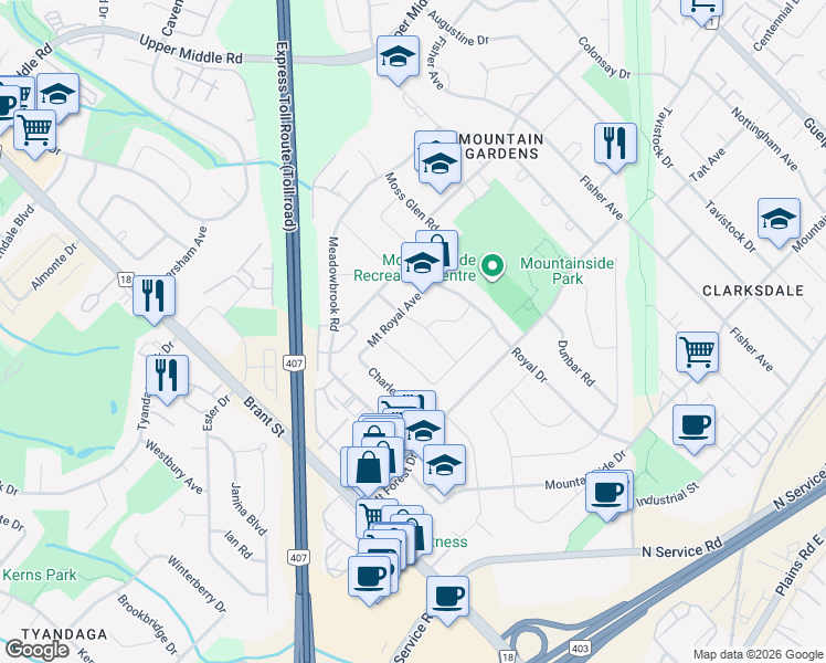 map of restaurants, bars, coffee shops, grocery stores, and more near 1396 Niels Avenue in Burlington
